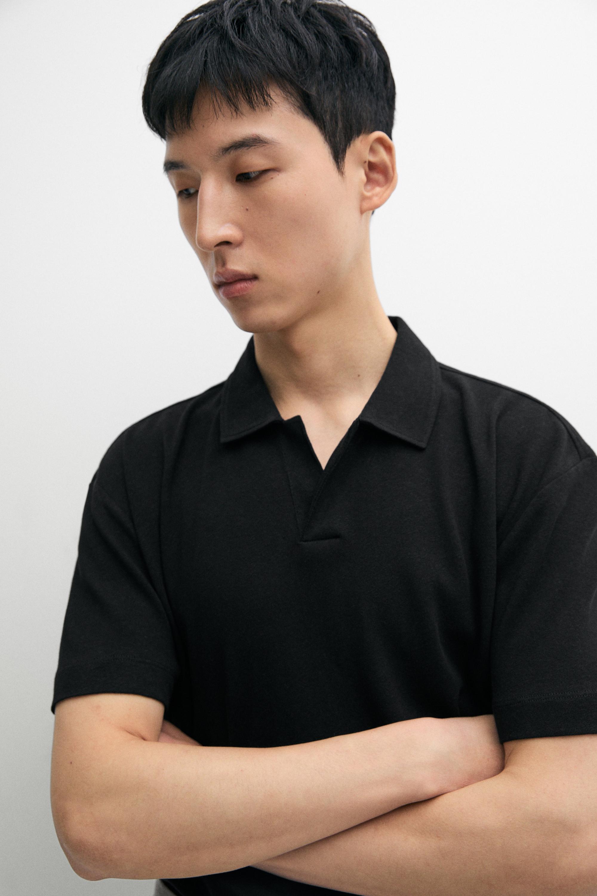 Short sleeve linen cotton polo shirt